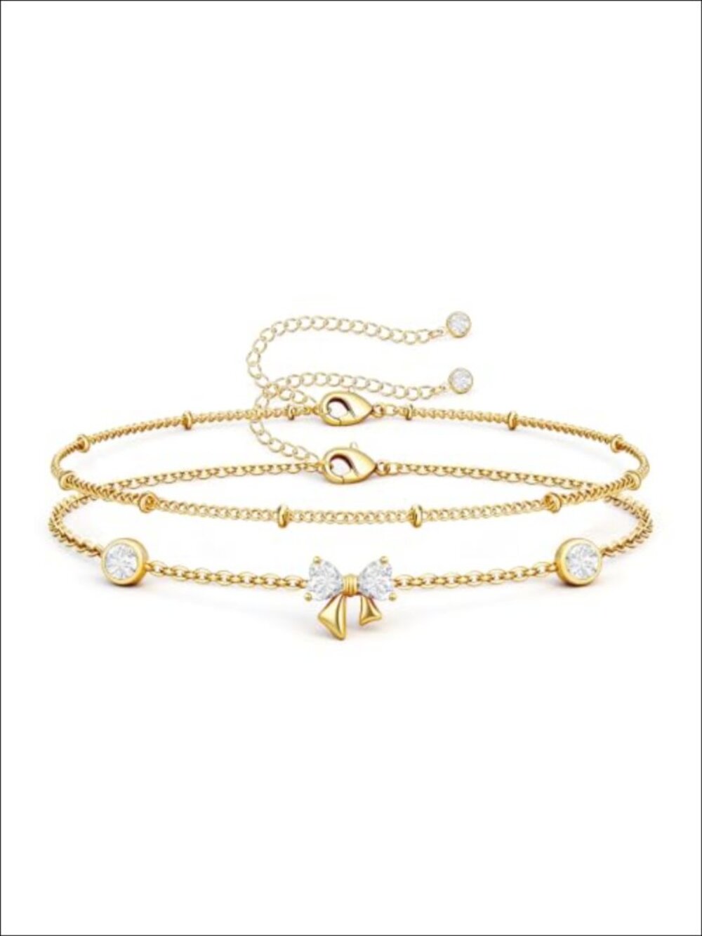 16K Gold Plated Bracelet Set Cubic Zirconia Layered Adjustable